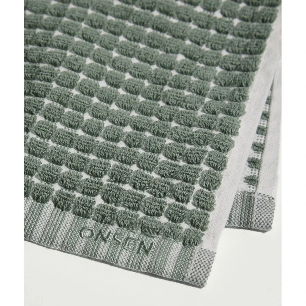 Onsen Terry Waffle Face Towel Set of 4 Spruce Green Supima Cotton